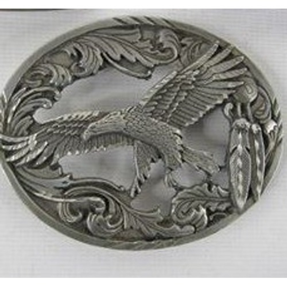 Vintage Style Eagle Belt Buckle Silver Tone Western‎ Scrollwork Oval Metal